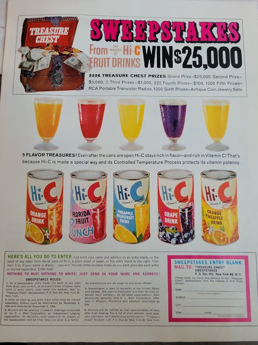 1964 HI-C drinks fruit punch orange pineapple grapefruit vintage