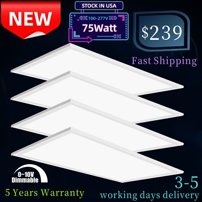 2x4Ft 75w LED Panel Light Drop Ceiling Dimmable 0-10v Recessed Troffer Light 4PC