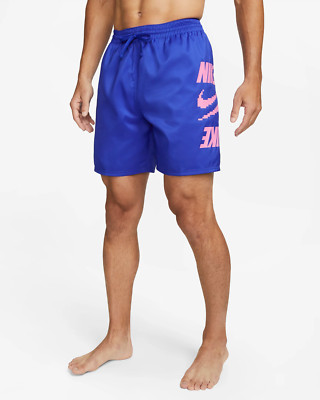 Nike Men's 7'' Racer Blue/Pink Stacked Volley Swim Shorts (NESSD514-418) Size XXL