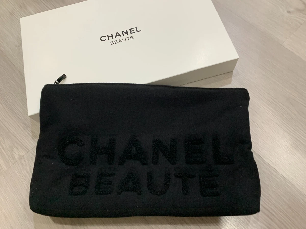 CHANEL Beaute Black Makeup Bag BIG 100% Cotton