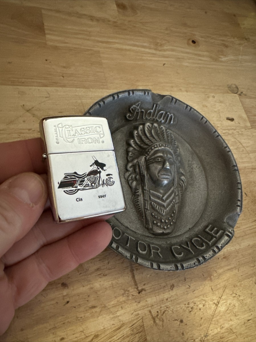Indian Motorcycle Ashtray + Vintage Zippo Lighter Harley Davidson 