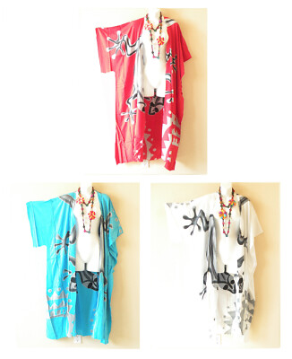 CG57 Gecko Batik Hand Painted Cardigan Duster Kaftan Plus Hippy Jacket Cover