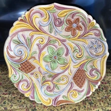 vtg Hand Painted Decorative Plate 10" Groovy Retro Floral Paisley 1974 Signed