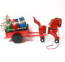 Jouet à tirer ancien cheval et soldats