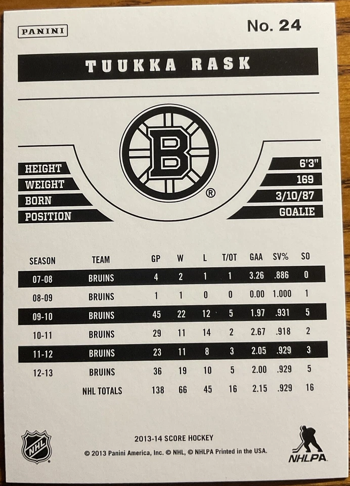 2013-14 Score Gold Tuukka Rask #24 Boston Bruins - Image 2 of 2