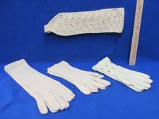Vintage Art Deco Womens Gloves Beige Knitted  Crochet Head Wrap Lot of 4
