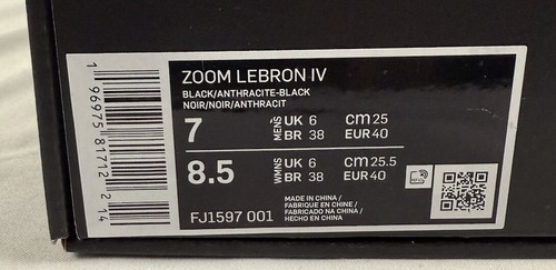 Nike Zoom Lebron IV 4 LBJ Anthracite Triple Black FJ1597-001 Mens Size 7 NEW - Picture 7 of 7