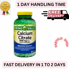 Spring Valley Calcium Citrate Tablets Dietary Supplement, 600 Mg, 300 Count- NEW