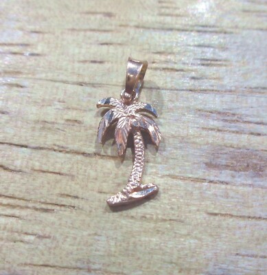 7MM SOLID 14K ROSE GOLD DIAMOND CUT DC HAWAIIAN PALM TREE SMALL CHARM PENDANT #2
