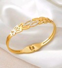 <!--F#f_0-->NEW Leaf Design Rhinestone Deco Gold Plated Stainless Steel BANGLE BRACELET<!--F/-->
