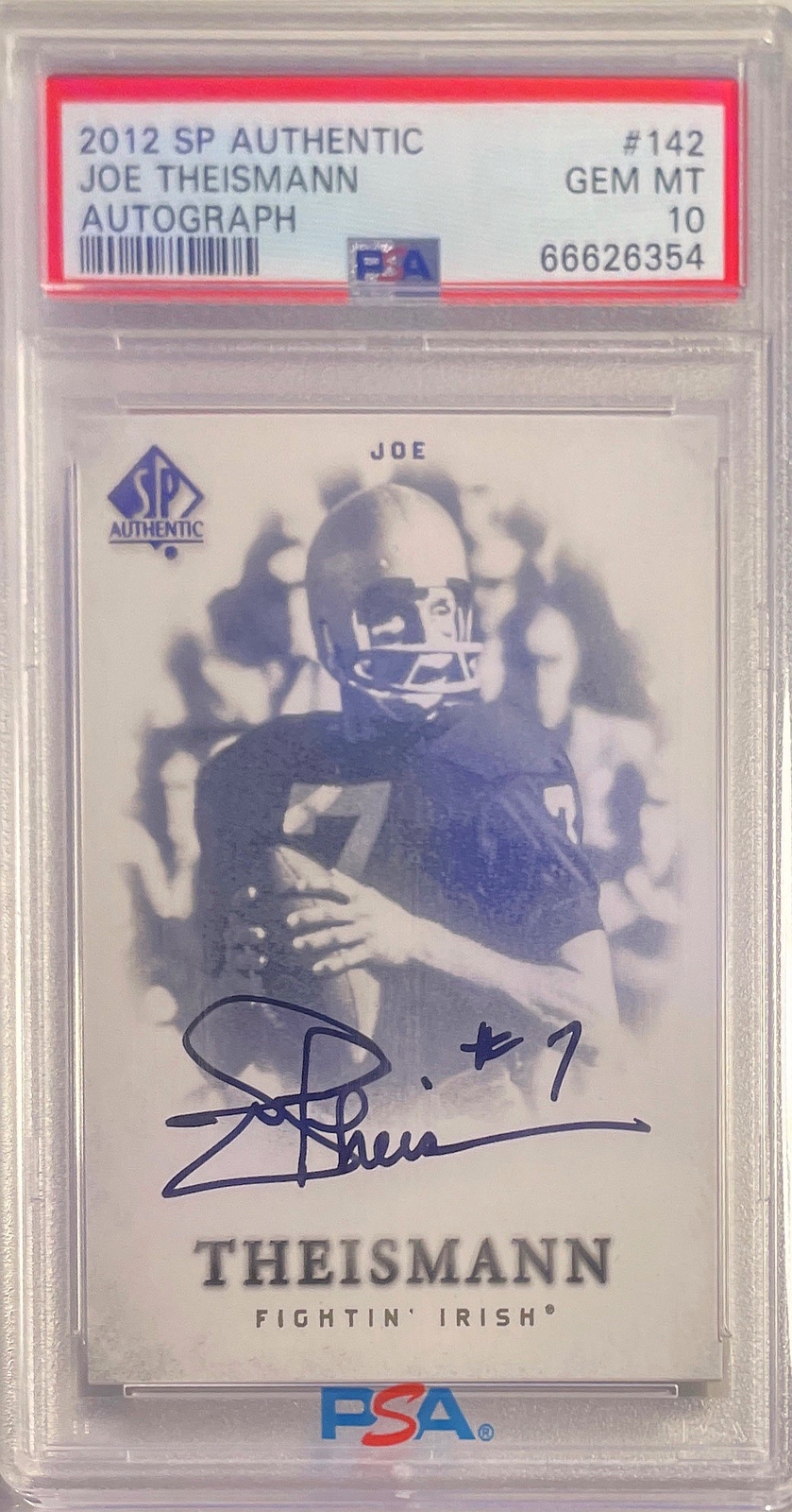 JOE THEISMANN 2012 SP AUTHENTIC ON CARD AUTO #142 PSA 10 GEM MINT POP 1/1 