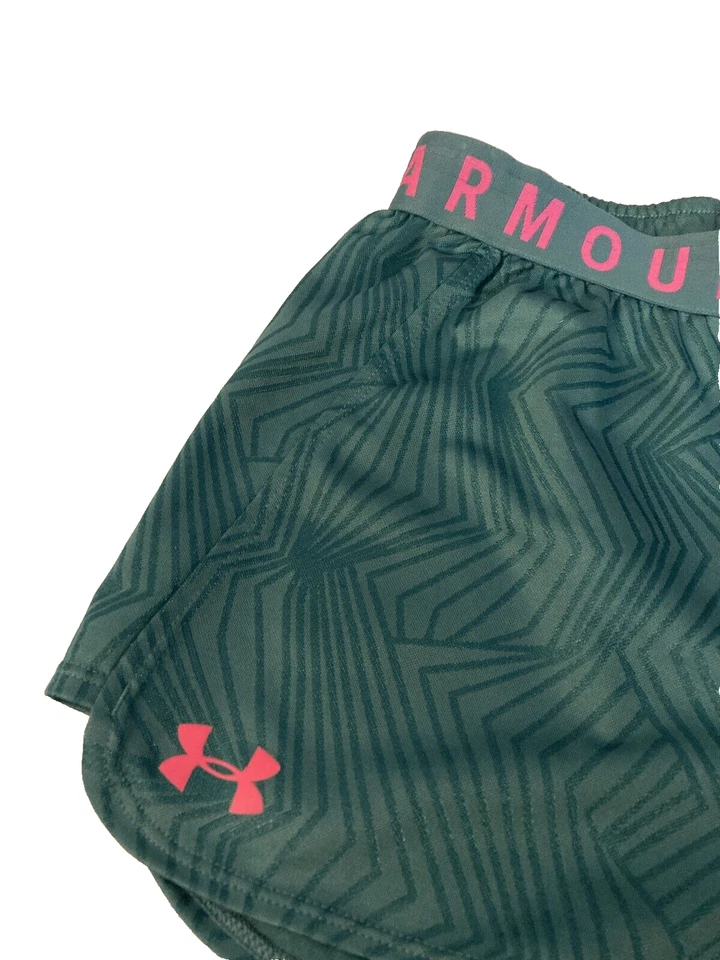 Pantalones Cortos Atléticos Under Armour Correr Gimnasio Diseño Verde Rosa Acento Para Mujer Pequeños Foto 2 de 4