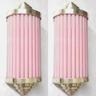 Pair Vintage Art Deco Brass & Pink Glass Rod Light Fixture Wall Sconces Lamp