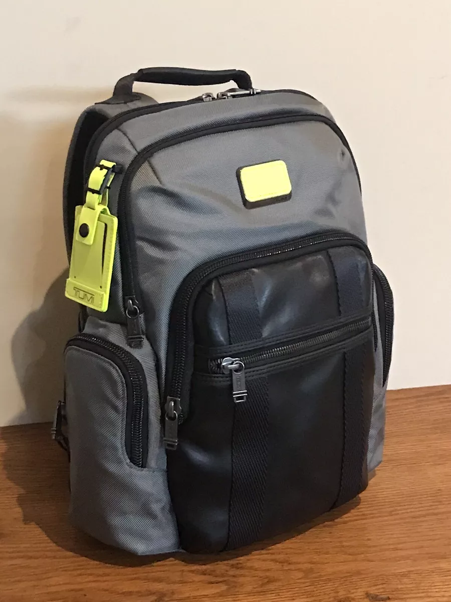 Tumi ALPHA BRAVO Nellis Laptop Brief Pack Backpack Grey BRIGHT GREEN Leather NEW