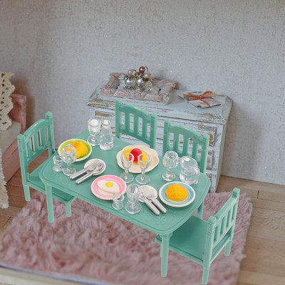  1 Set of Mini Dining Table Chair Set Doll House Mini Furniture Miniature