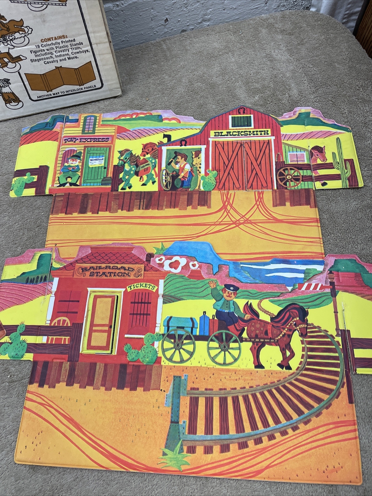 Ideal 1973 The Old West Playset Game Board Cowboys & Indians Fort Rare