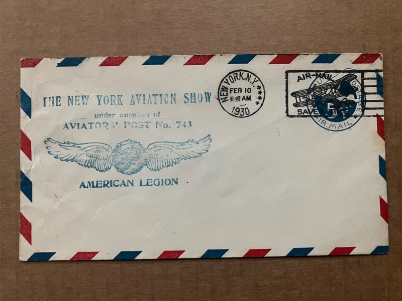1930 American Legion New York Aviation Show Rubber Stamp Cachet Cover Feb. 10