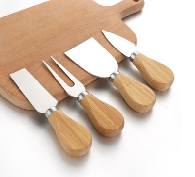 4Pc Cheese Knife Set Stainless Steel Cheese Cutters Wooden Handles Serving Tools