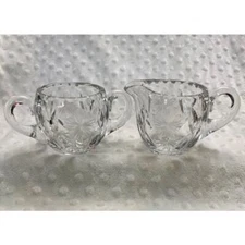Vintage Boho Violet Floral Cut Crystal Double Handled Open Sugar Bowl & Creamer
