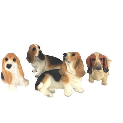 4 Figurine Basset Hounds Small 1 Stone Creation 3 Unmarked About 3.5 in Long