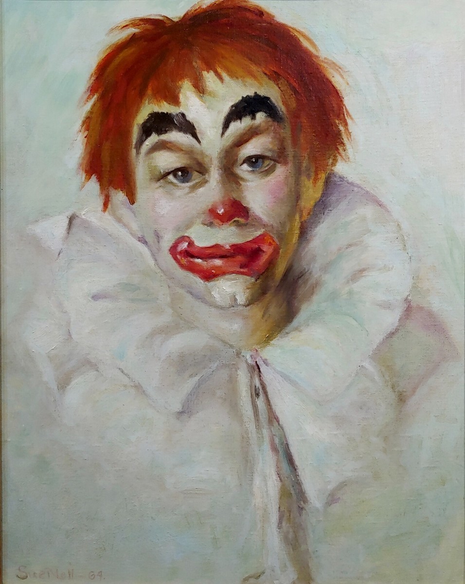 Sue Nell - Portrait of a Blue Eyes Clown - 1960s Oil painting | eBay