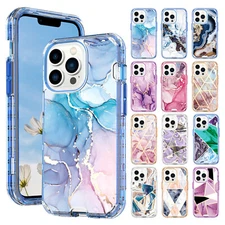 For iPhone 15 Plus 16 14 13 Pro Shockproof Luxury Marble Pattern Hybrid Case