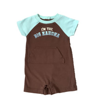 Gymboree VTG Big Kahuna Brown Blue Shortie Romper Sz 0-3 Months NWOT