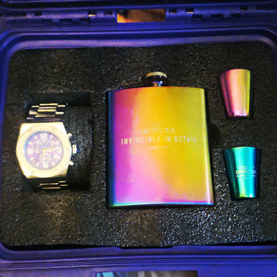 Invicta Men s Quartz Chronograph Purple Dial Black SS Bracelet Set w/Box