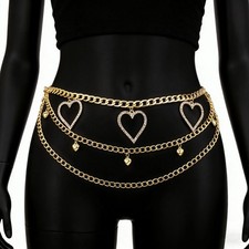 Womens Belt Rhinestone Heart Bling Metal Chain Waist Belly Belt Lady Accessories