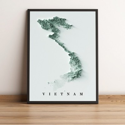 Vietnam Map, Vietnam 2D Relief Map, Vietnam Vintage Map - 2D Flat Print