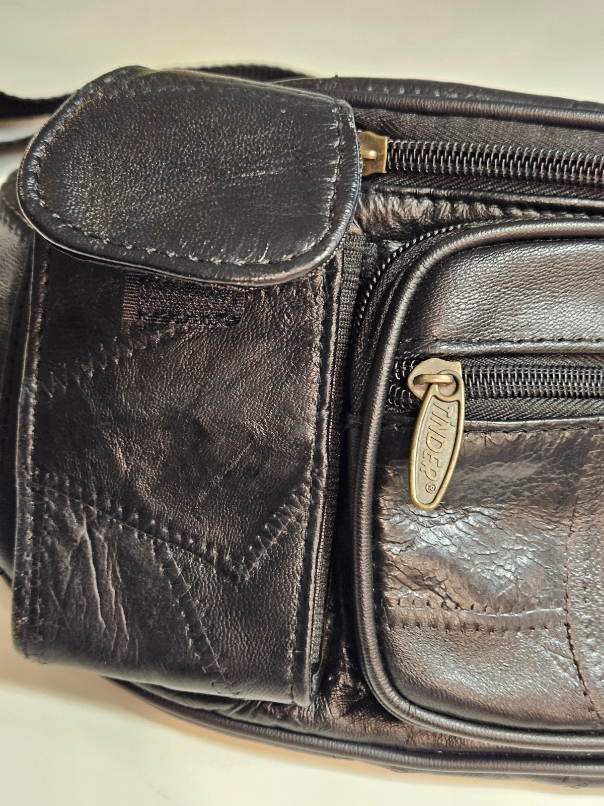 VTG "Tinder" Leather Patchwork Black Large Boho W… - image 4