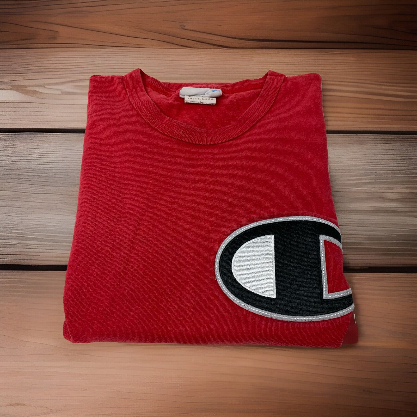 Vintage Champion Embroidered Logo Men’s S Small Red Short Sleeve Cotton T Shirt