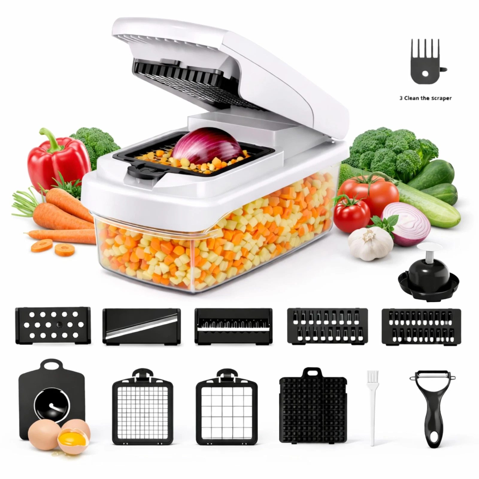 12-in-1 Vegetable Chopper with Container – Mandoline Slicer, Onion Chopper, F...