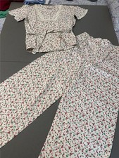 Cyvette Vintage Belted 2 Piece Pajamas Cotton Size 38 large