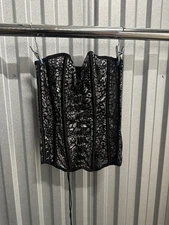 Seven TIL Midnight Black & Silver Leopard Print Corset Bustier Top Size Medium