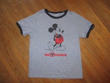 vtg WALT DISNEY WORLD MICKEY MOUSE T SHIRT Classic Heather Blue Ringer 34" YOUTH