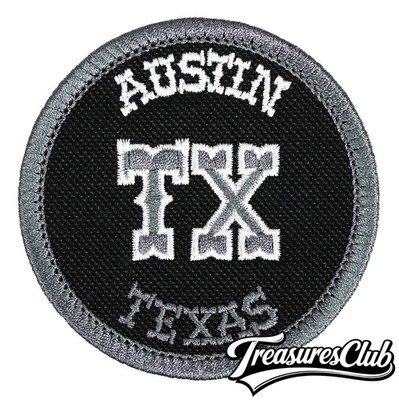 Austin Texas Embroidered Patch Black/Dark Gray Iron-On Sew-On Backpack Hat Shirt