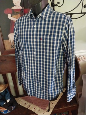 LEVI'S SHIRT LONG SLEEVE BLUE CHECKS BUTTON FRONT POCKET MEN'S SIZE S Read!!