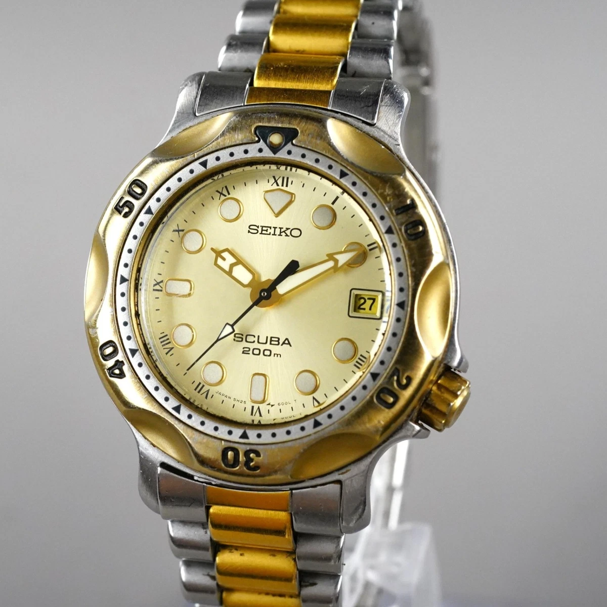 DEEP SEE Diver Watch 200M Resist Quartz Day Date Gold Tone Stretch Band Vintage Gold Dive Watches - Etsy main image 4