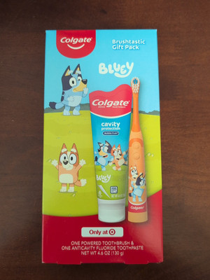 NEW Sealed COLGATE BLUEY Gift Pack Powered Toothbrush & Bubble Fruit Toothpaste