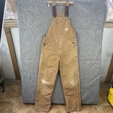 VTG Carhartt Double Knee Bib Overalls Mens 38x34 Brown Duck Insulated USA