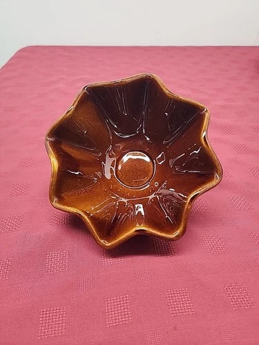 Vintage Hull Pottery Brown Glaze Scalloped Candy Dish