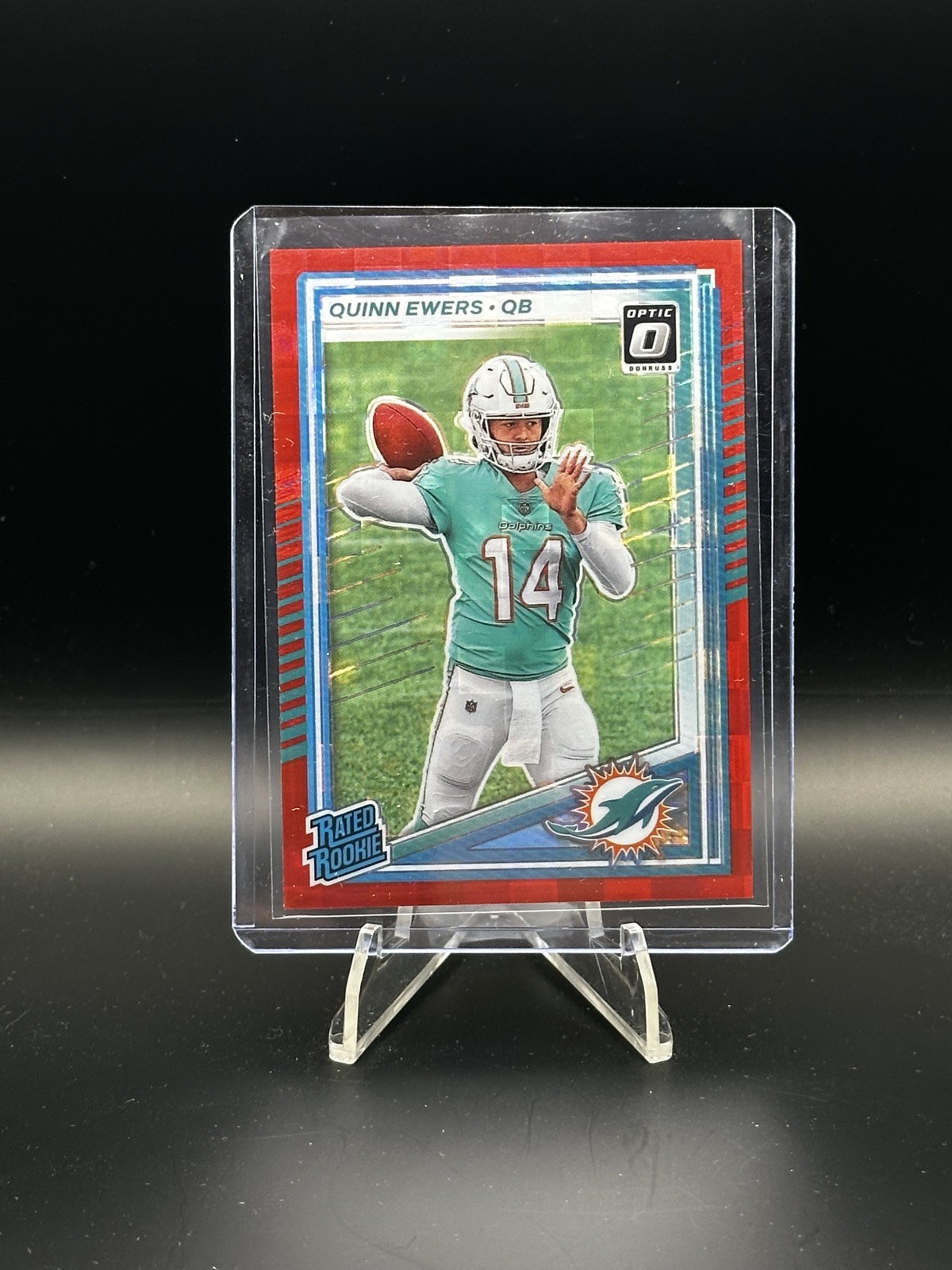 2025 Donruss Rated Rookie Optic Preview Red Pandora Quinn Ewers Miami Dolphins
