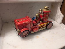 Vintage FD No 7 Fire Brigade Truck Battery Tin Toy RARE Big 12 Inch Fast Ship