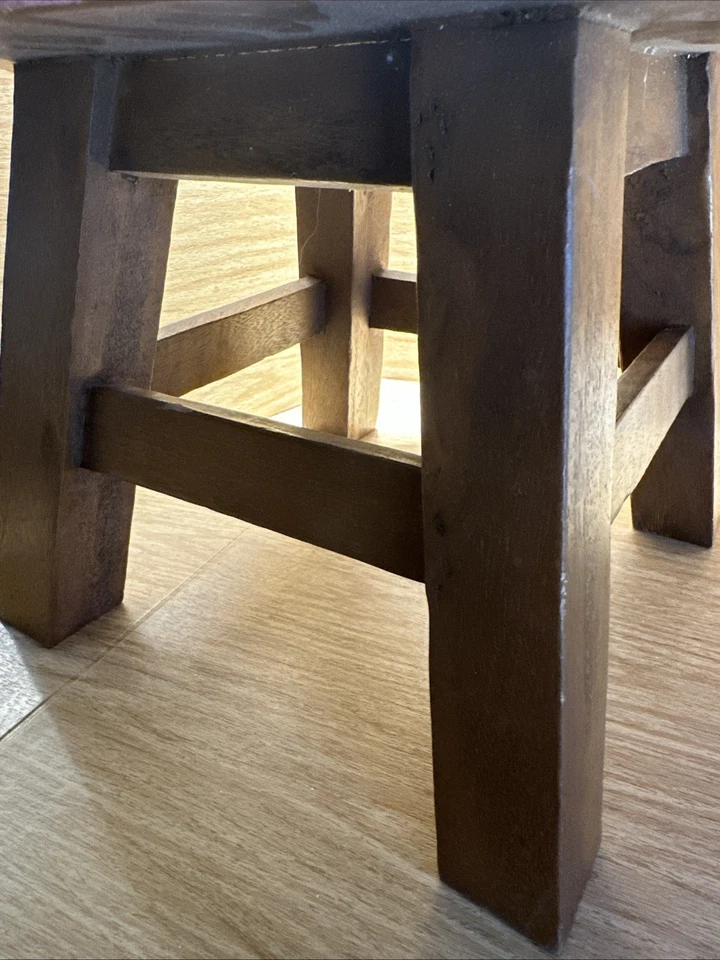 Thailand Pink Flower small Vanity Step stool Footstool Wood Wooden Garden Carved - Image 3 of 4