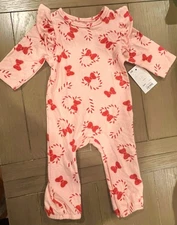 NEW Disney Jumping Beans Minnie Mouse Christmas Jumpsuit Outfit Pink Newborn