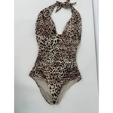 Victoria Secret Women's Sz XS Cheetah Print Halter One Piece Swimsuit Ruched