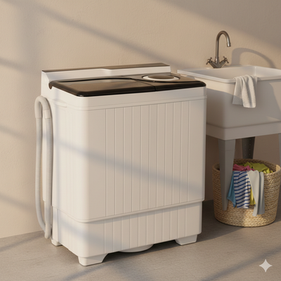 #ad 26lbs Portable Semi Automatic Twin Tub Washer Spinner Costway w Drain Pump GREY $133.00