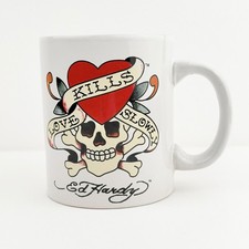 Ed Hardy large ceramic coffee tea mug Love Kills Slowly tattoo flash art 350 ml