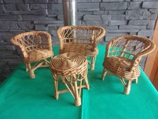 SALON DE POUPEES EN ROTIN ANNEES 70 / MOBILIER DE MAISON DE POUPEES